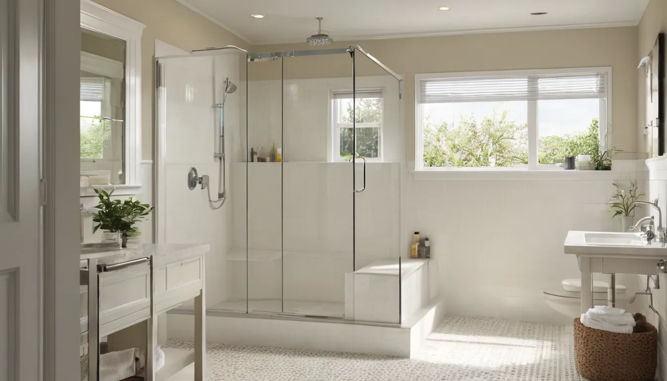 Newly converted low-entry shower with grab bar and bench in an older home bathroom in Euclid